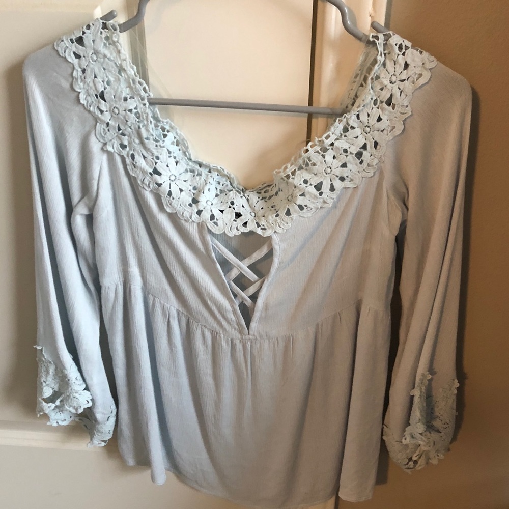 Light baby blue Off The Shoulder Blouse